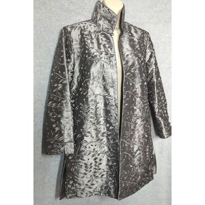 GRACE CHUANG JACKET WOMEN M ELEGANT EMBROIDERED SILVER PETALS CHIC SOPHISTICATE